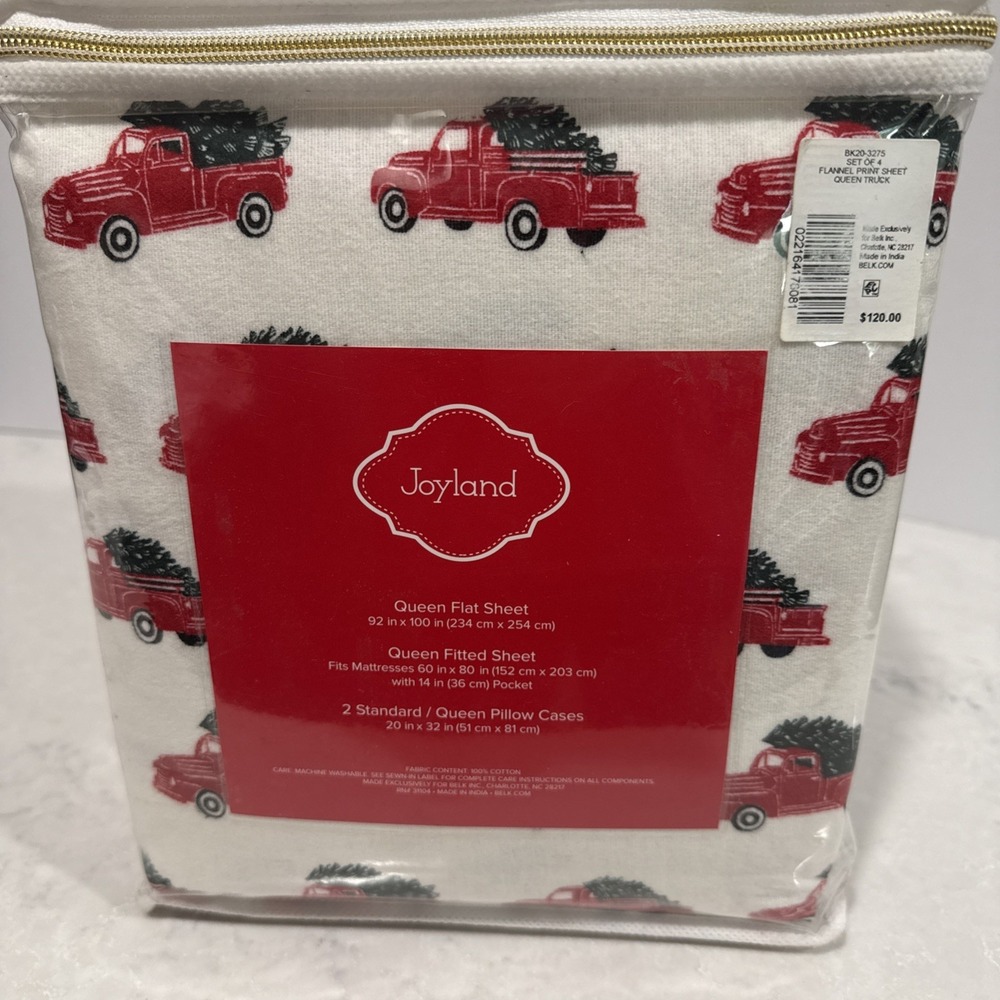 Joyland Flannel Twin/Twin XL Sheet Set Red Truck W/Christmas Tree New